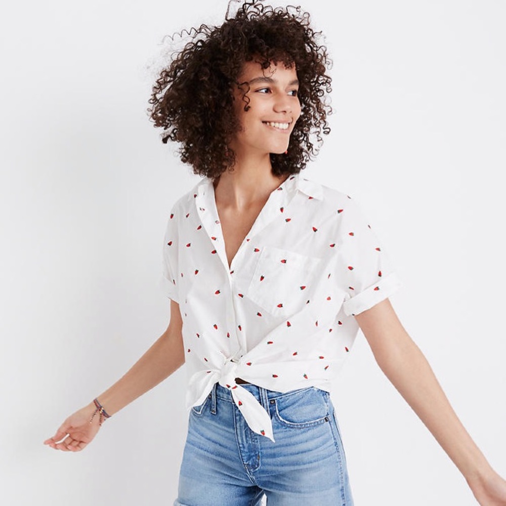 Madewell embroidered tie front shirt